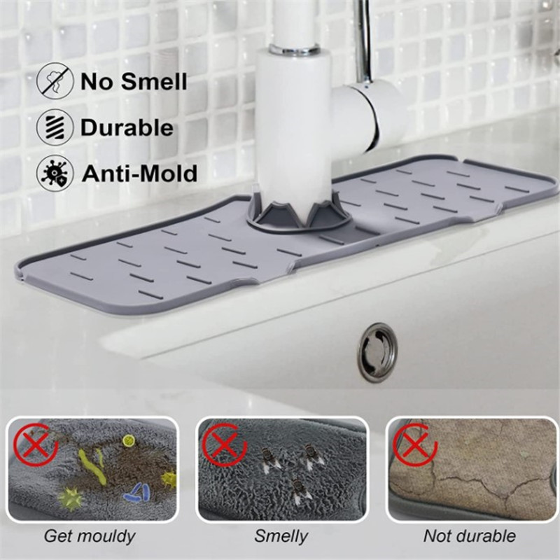 Faucet Splash Catcher-Silicone Sink Splash Guard Kitchen Faucet Absorbent Mat with Sponge Holder