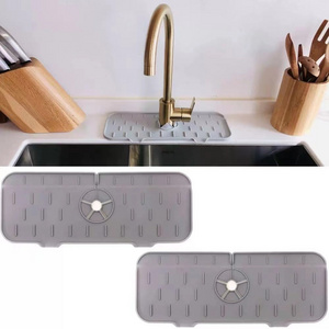 Faucet Splash Catcher-Silicone Sink Splash Guard Kitchen Faucet Absorbent Mat with Sponge Holder