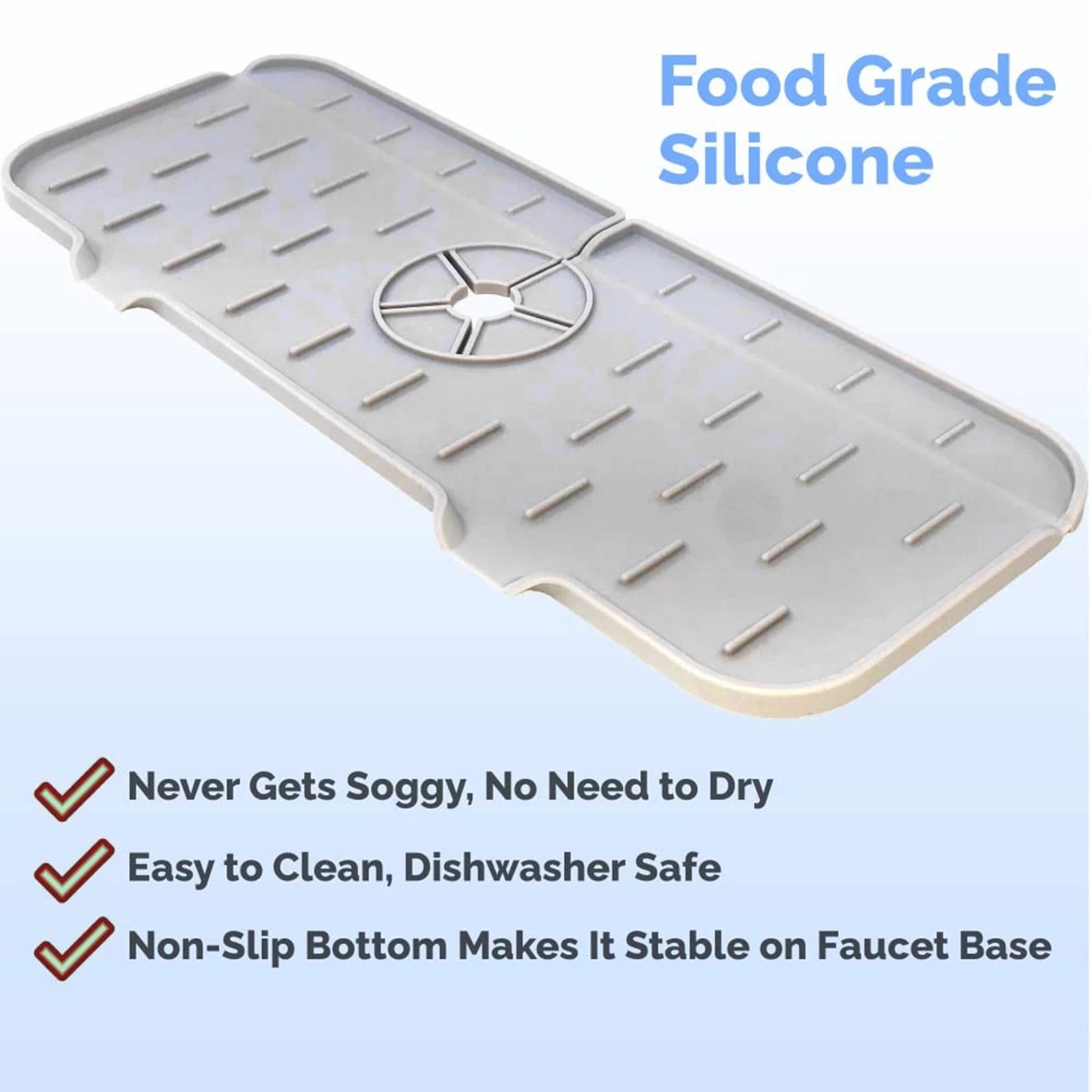 Faucet Splash Catcher-Silicone Sink Splash Guard Kitchen Faucet Absorbent Mat with Sponge Holder