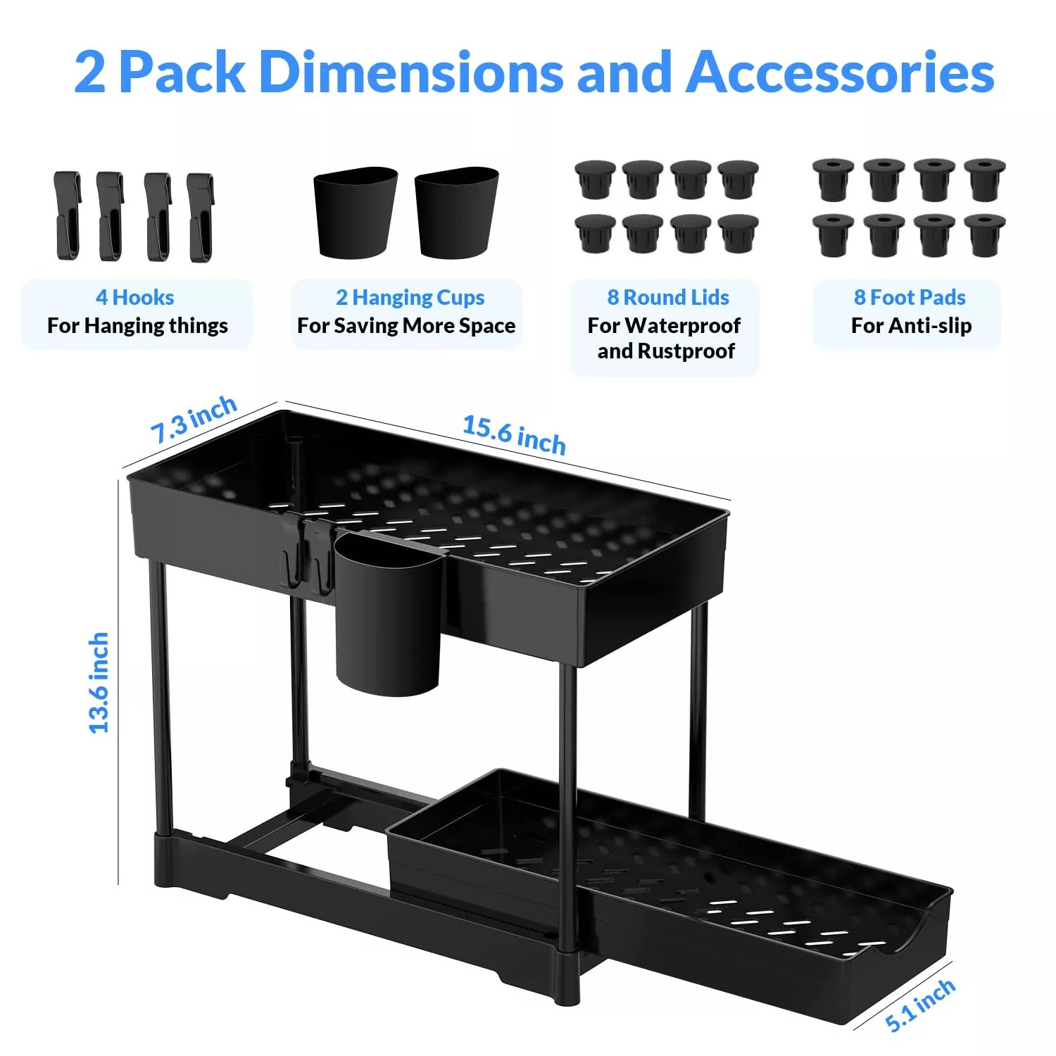 2 Tier Under Sink Organizers and Storage Bathroom Shelf Organizer Rack