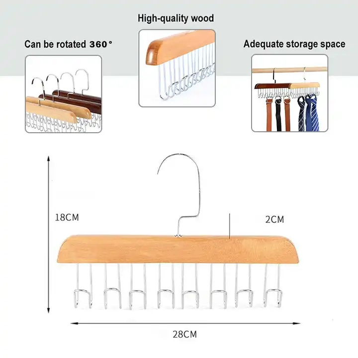 Kainice Space Saving Wooden Scarf Necklace Organizer Wooden Belt Hanger Ties Organizer Wooden Rotating Tie Hanger