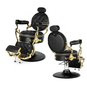 Aluminum gold barber chair vintage hair salon chairs Comfortable king barber shop chairs