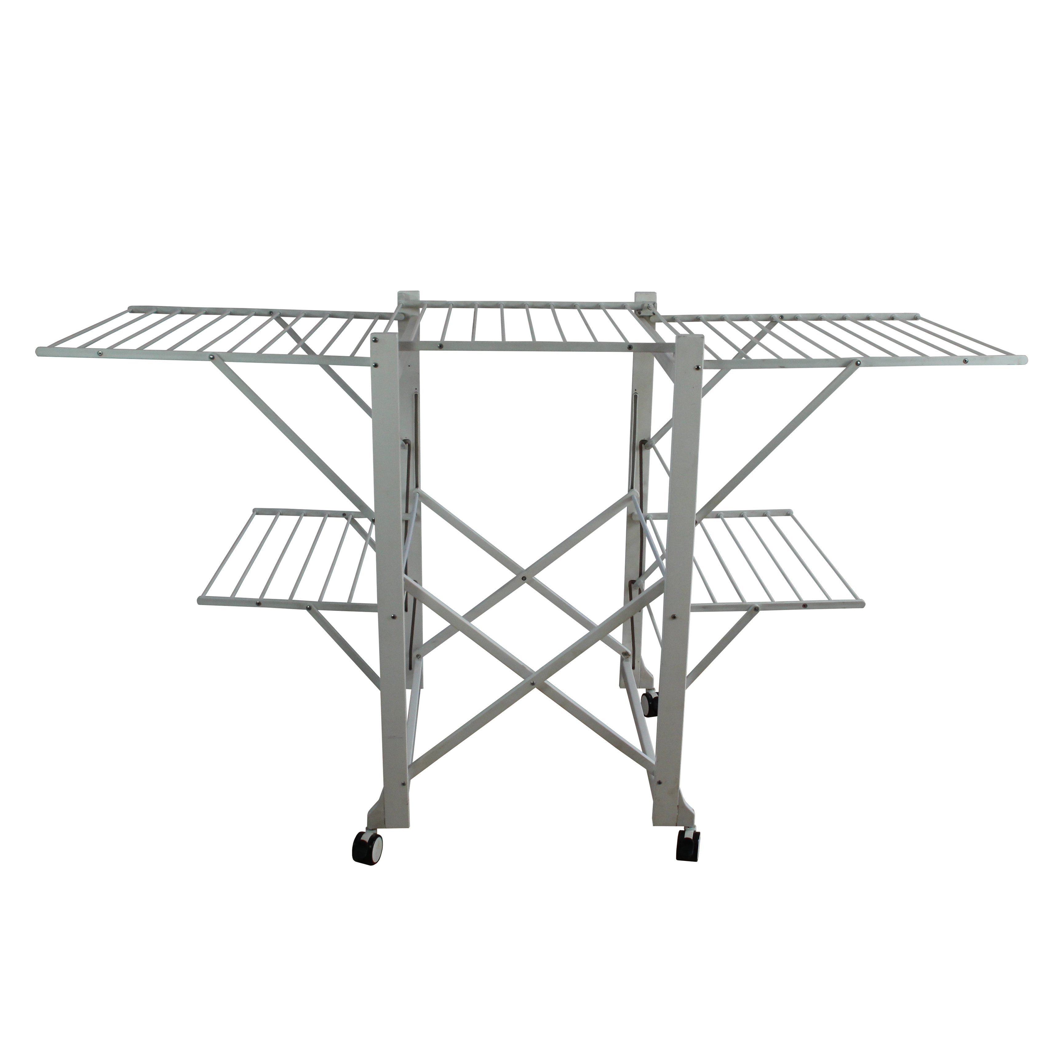 OEM/ODM Iron pipe plastic spraying folding clothes drying rack, with wheels moving outdoor drying clothes