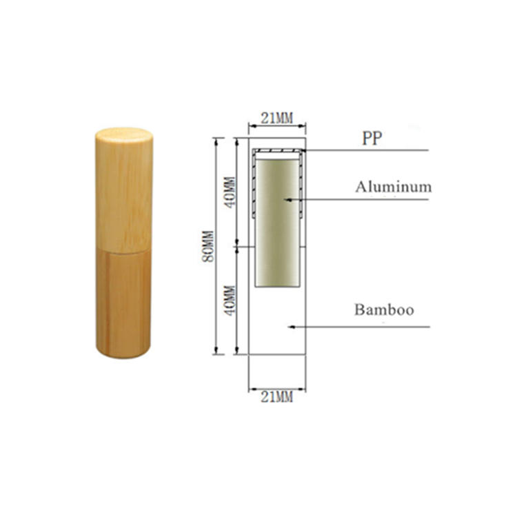 Hot selling environmental empty bamboo lipsstick tube / Cosmetic clear lip balm tubes container Recycled lipstick packaging