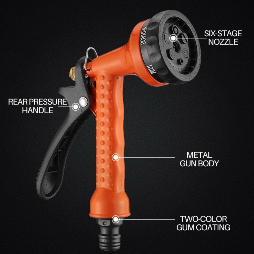 High Pressure Flexible Adjustable Gun Car Wash Sprayer 6 Function Water Hose Sprayer Nozzle Gun For Outdoor