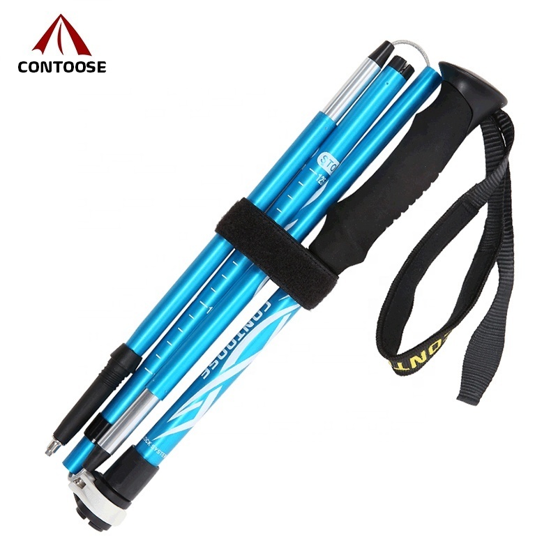 Outdoor ultra short straight handle trekking pole folding hiking climbing telescopic stick