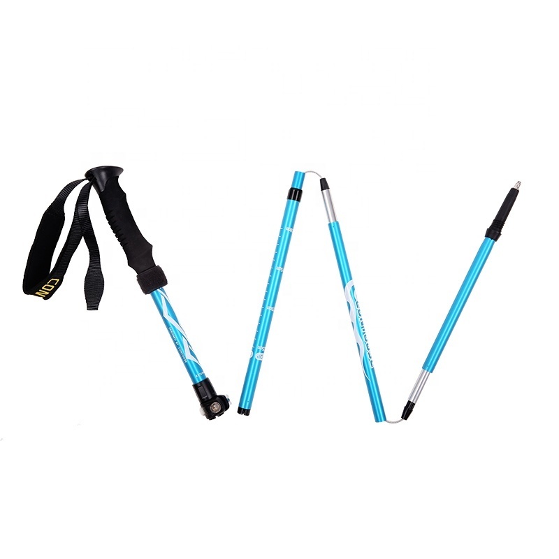 Outdoor ultra short straight handle trekking pole folding hiking climbing telescopic stick