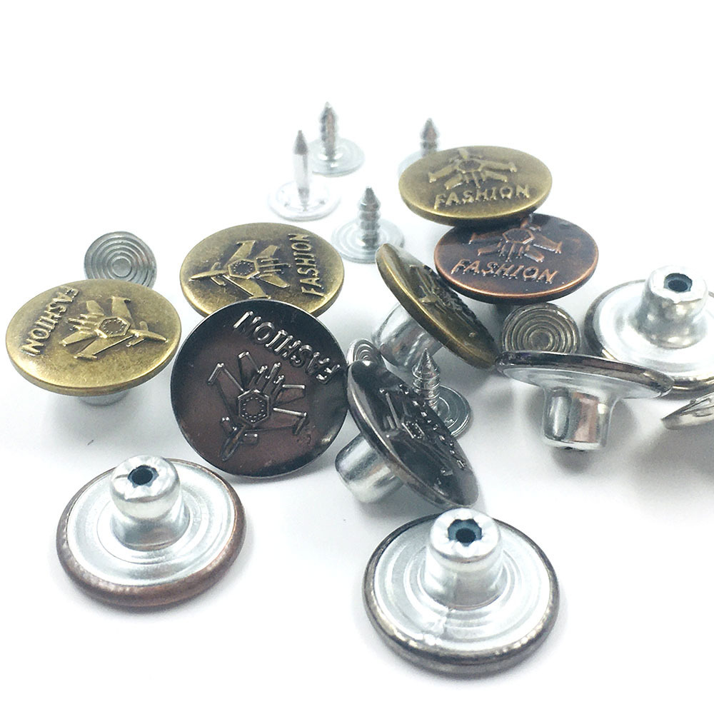 New Design Custom Logo High Quality Red Bronze 17Mm  Metal Tack Square Buttons For Jeans