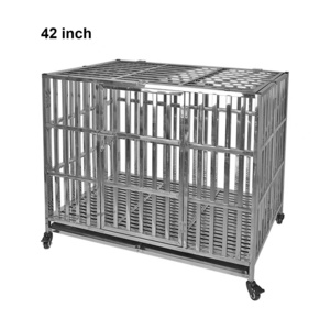 42" Metal heavy duty dog crate Pet iron dog crate for large dogs furniture, door inside tray folding and portable transport