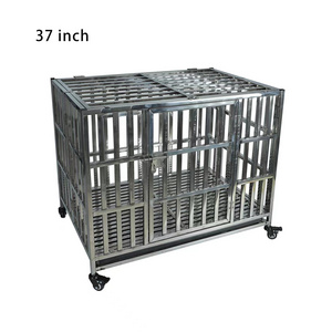 37"Metal heavy duty dog crate Pet iron dog crate for large dogs furniture door inside tray folding and portable transport