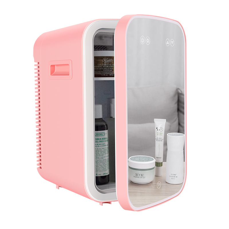 Wholesale 10 liter cosmetic fridge led mirror Portable Customized mini glass fridge skincare fridge for cosmetics