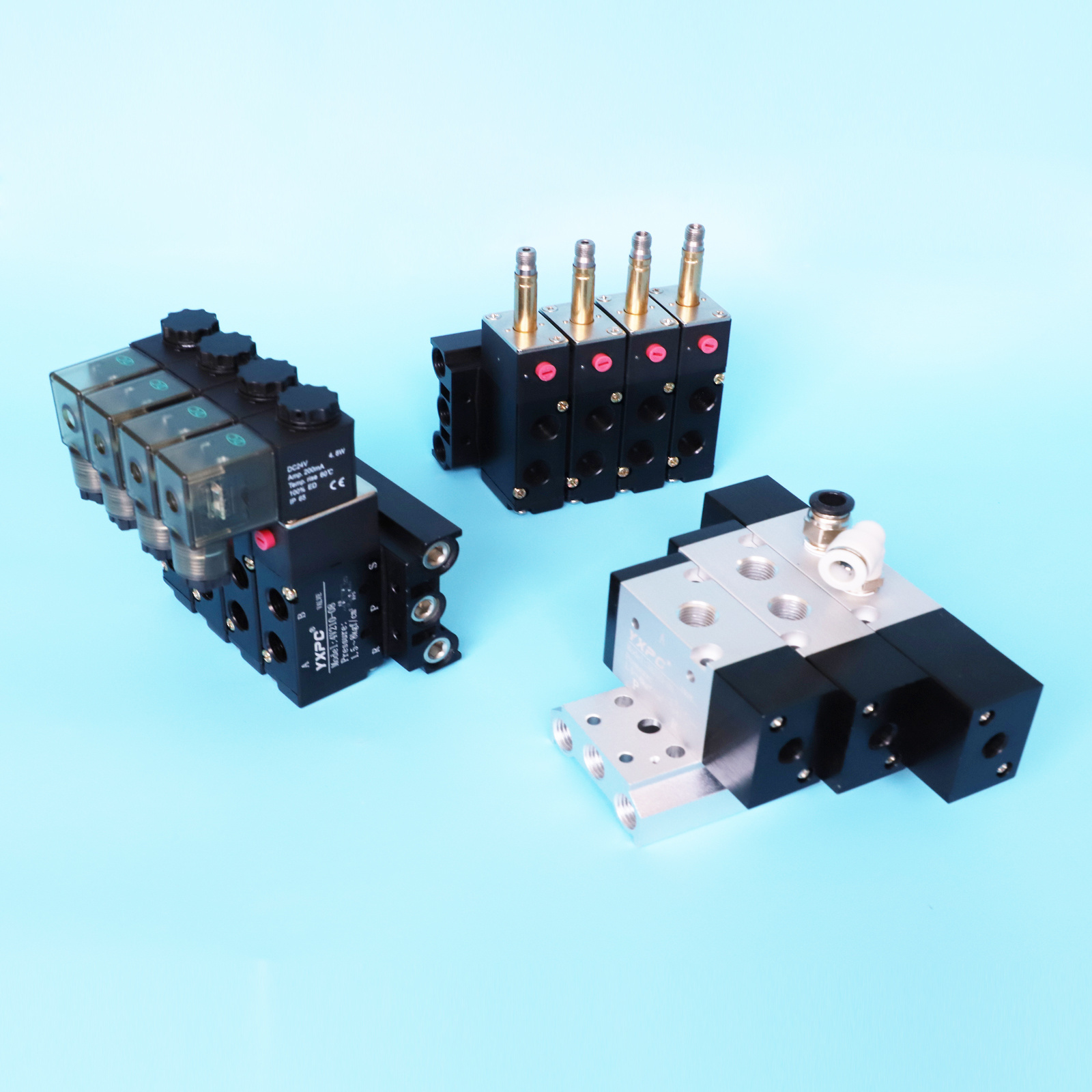 top quality connector din 43650 air directional solenoid valve block 5 way 220V 1/4 pneumatic manifold solenoid valves