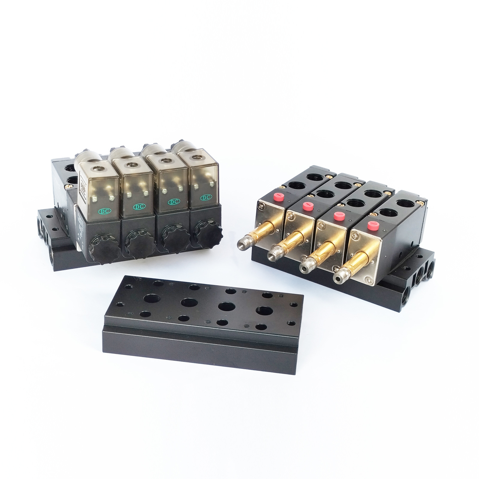 top quality connector din 43650 air directional solenoid valve block 5 way 220V 1/4 pneumatic manifold solenoid valves