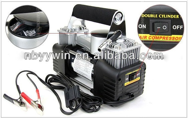 (WIN-733)New 12V Double-Cylinder Car inflatable Pump Air Compressor Tire Inflators Tool