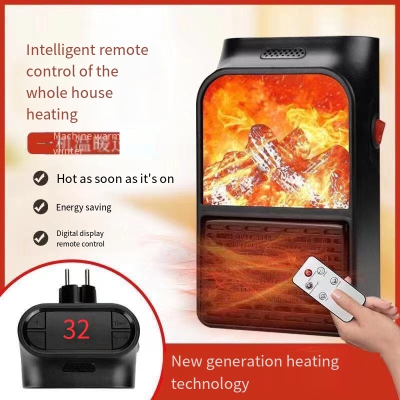 High Quality Mini Electric Fan Heater 3D Fireplace Plug-in Wall Heater Air Heating Winter Room Warmer Thermostat Remote Control