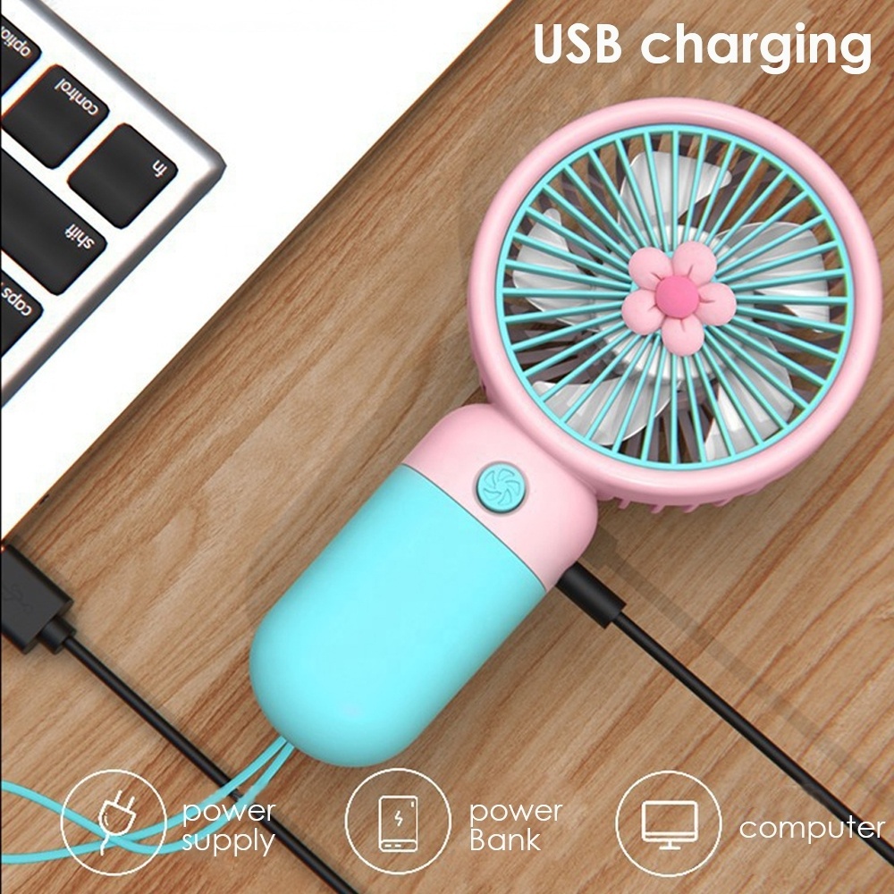 Rechargeable Portable Electric Summer Fan Home Outdoor Standing Mobile Handheld Convenient Cute Flower Mini USB Fan