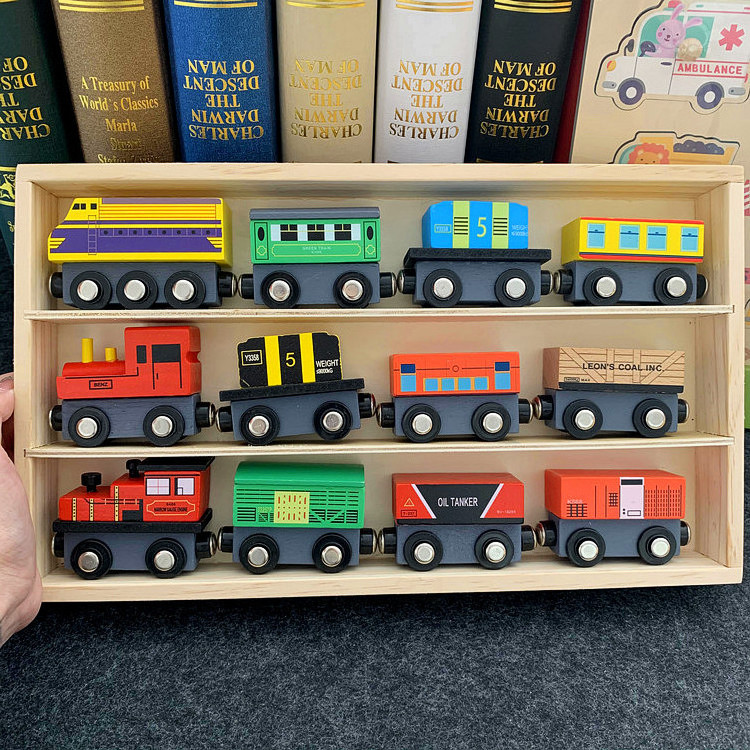 Toy Train Sets 12 PCS with Box Wooden Train Toys Magnetic Sets for Kids Toddler Gift for Christmas and Birthday for Boys and Gir