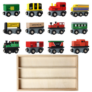 Toy Train Sets 12 PCS with Box Wooden Train Toys Magnetic Sets for Kids Toddler Gift for Christmas and Birthday for Boys and Gir