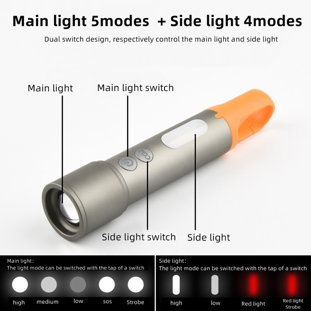 Powerful Outdoor Colorful Led Laser Flashlight Rechargeable Zoom Side Cob Flashlight Led Torch