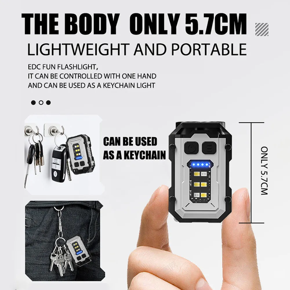 Mini Keychain EDC Flashlight Rechargeable 800 Lumens Super Bright Flash Lights Small Portable Pocket Torch with Magnet & Clip