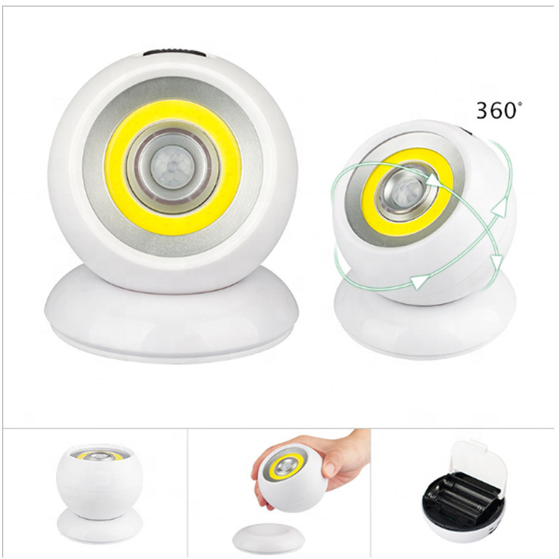 Indoor Wireless PIR Induction Closet Lamp Dry Battery Powered Round Motion Sensor COB Led Night Light