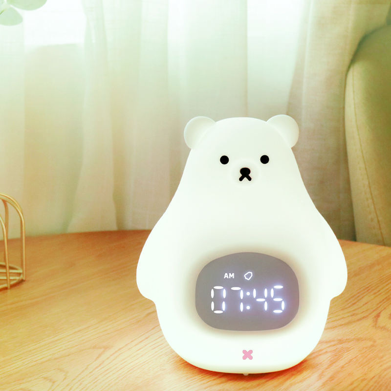 Kids Gift Soft Silicone Bear Led Night Lamp Touch Sensing Sleeping Lights with Timing & Alarm Clock Function