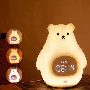 Kids Gift Soft Silicone Bear Led Night Lamp Touch Sensing Sleeping Lights with Timing & Alarm Clock Function