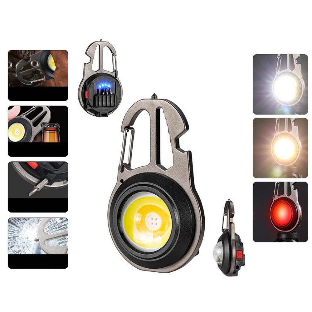 Rechargeable Mini Flashlight 3 Light Modes Portable COB Keychain Light With Hook Magnet Base Bottle Opener