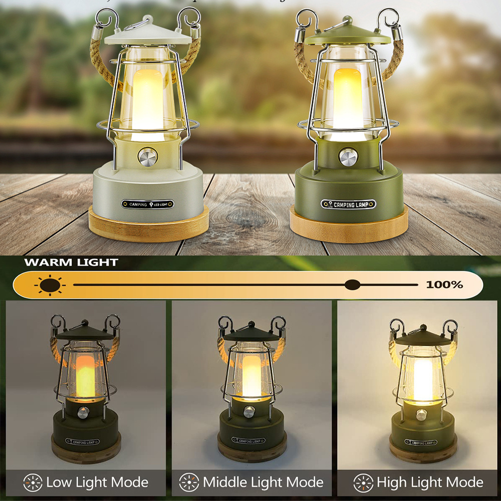 Camping Lantern Rechargeable 370LM Dimmable LED Vintage Lanterns Waterproof LED Retro Camping Lights