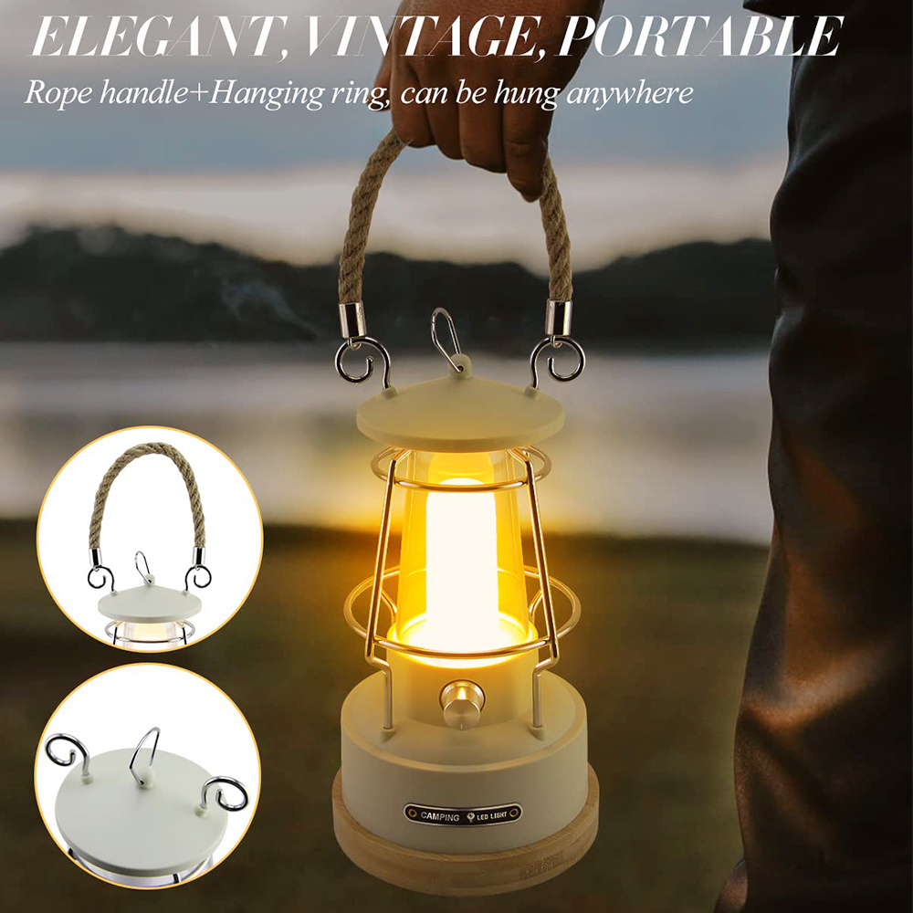 Camping Lantern Rechargeable 370LM Dimmable LED Vintage Lanterns Waterproof LED Retro Camping Lights