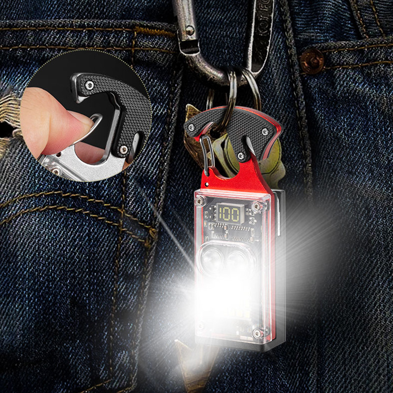 Portable Solar Powered Flashlight Multifunctional Inspection Work COB Light Keychain Mini Flashlight with Cigarette lighter