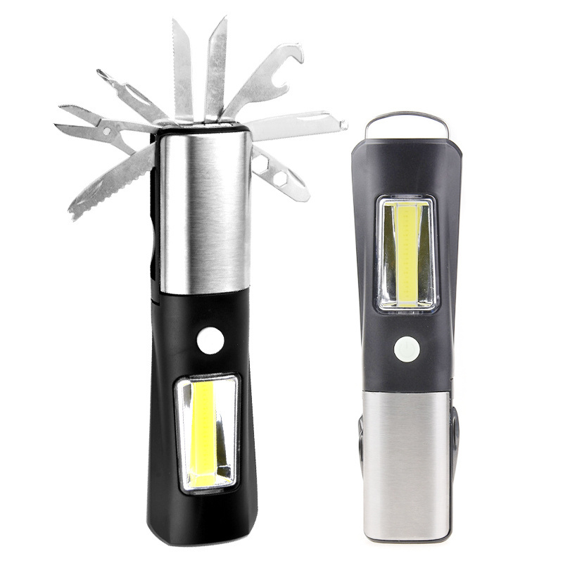 8 In 1 Multi-tools Led Work Torch Light Stainless Steel Pocket Knife Tool Outdoor Multifunction Emergency Flashlight