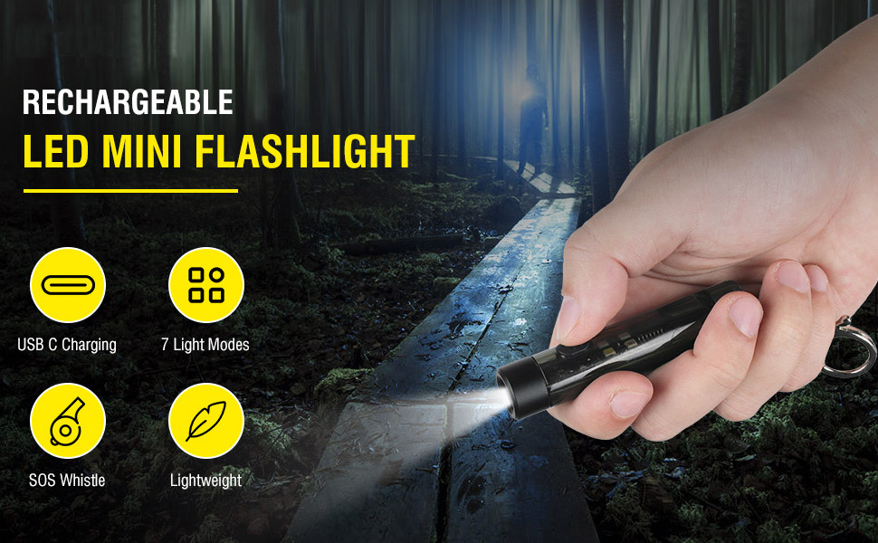 USB-C Rechargeable Keychain EDC Flashlight 100 Lumens Pocket Mini Flashlight with 5 Light Modes for Camping and Emergencies