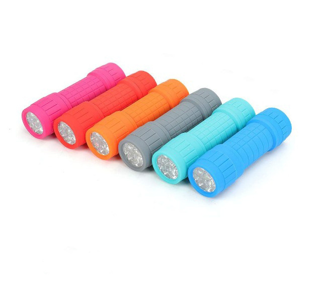 pocket mini torch light rubber plastic 9 led mini flashlight