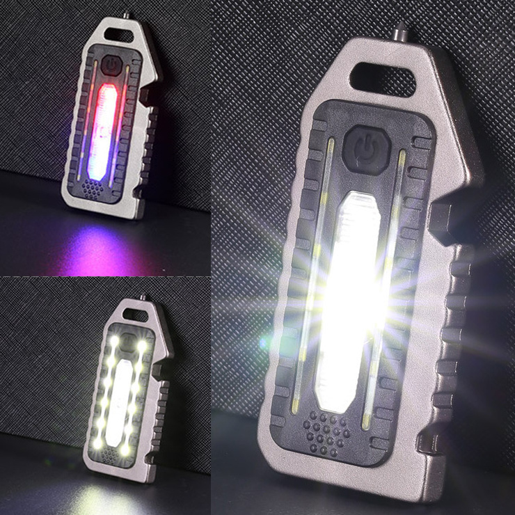 LED Small Flashlight 500Lumens Rechargeable Keychain Light Portable Pocket Light with Whistle Bottle Opener