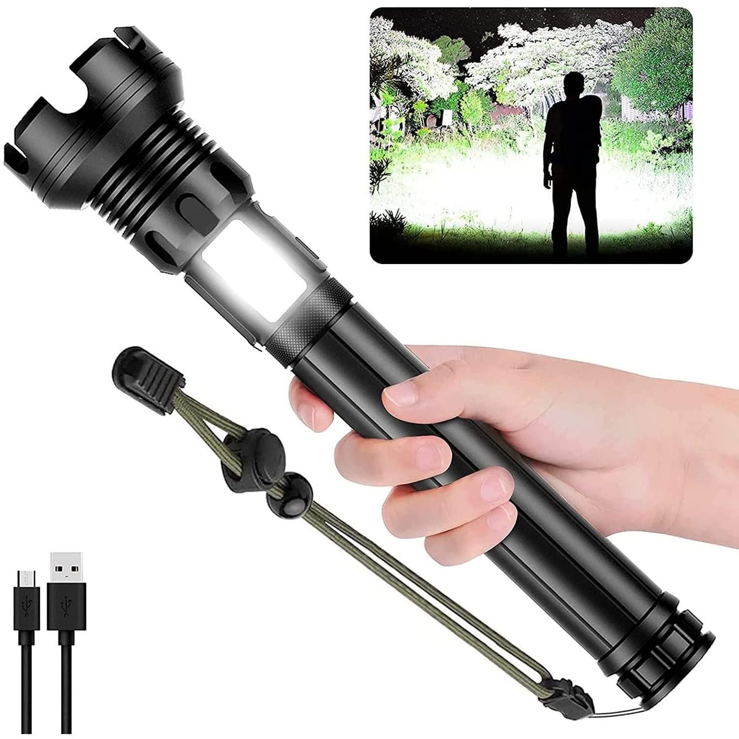 Rechargeable 4000 Lumens XHP90 LED Zoom Hunting Flashlights 5 Modes Bright Handheld Tactical Flashlight