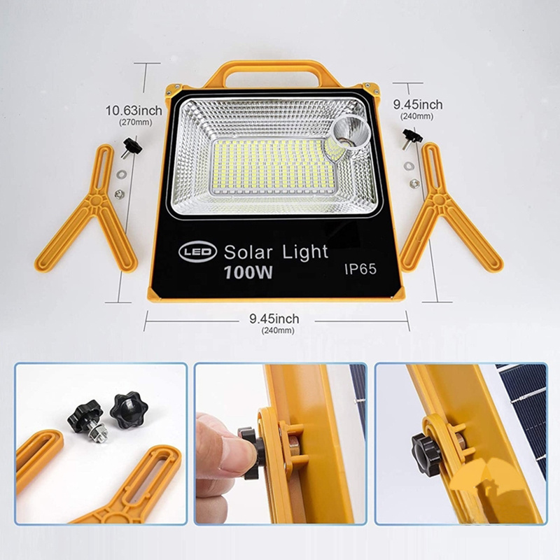 100W 5 Modes Work Light Flash Light With Usb Ports To Charge Mobile Devices Portable Solar Camping Lamp