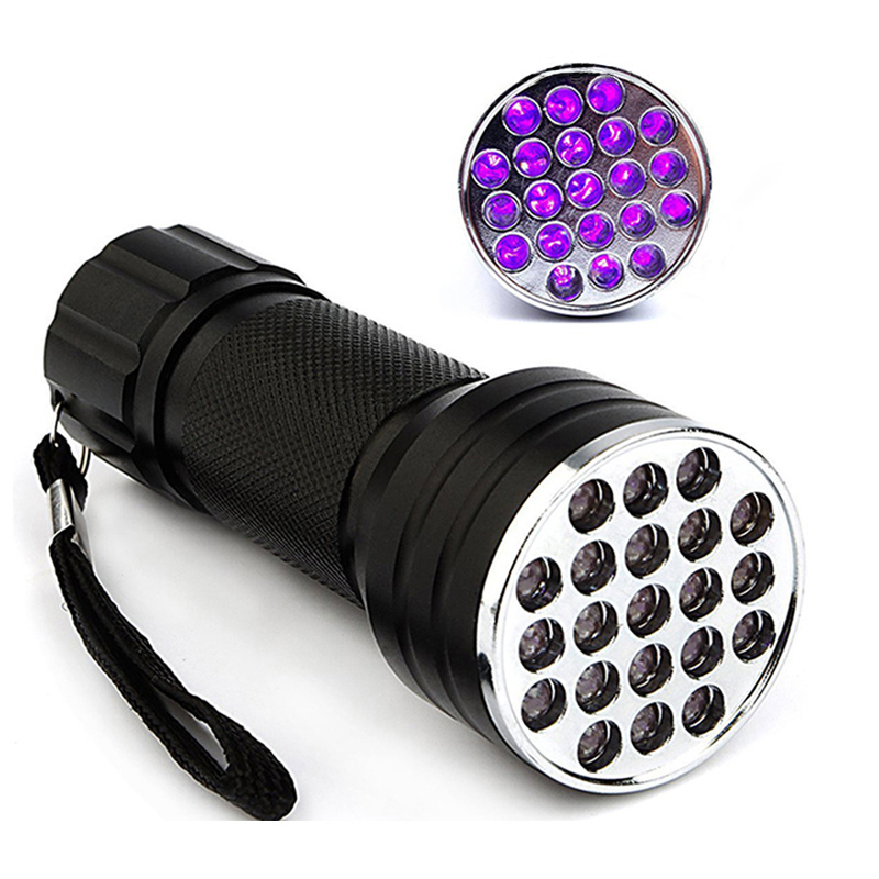 Battery Powered 21 Led UV 365nm 395nm Black Light 3W Ultra Violet Flashlight For Cat Urine Detector