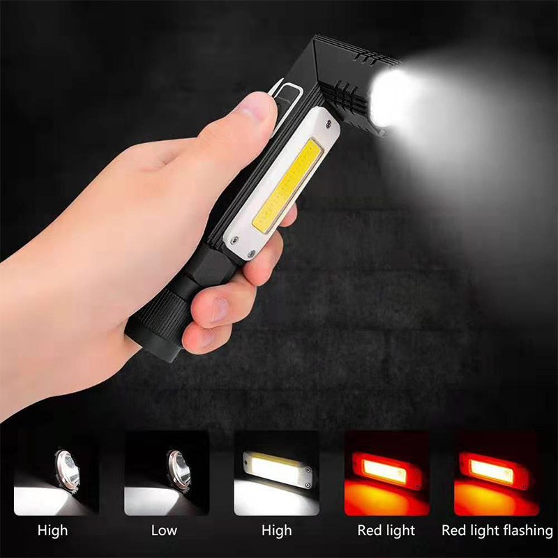 Aluminum Headlamp Flashlight 90 Degree Rotatable Head Usb Charging Outdoor COB Led Work Torch Light