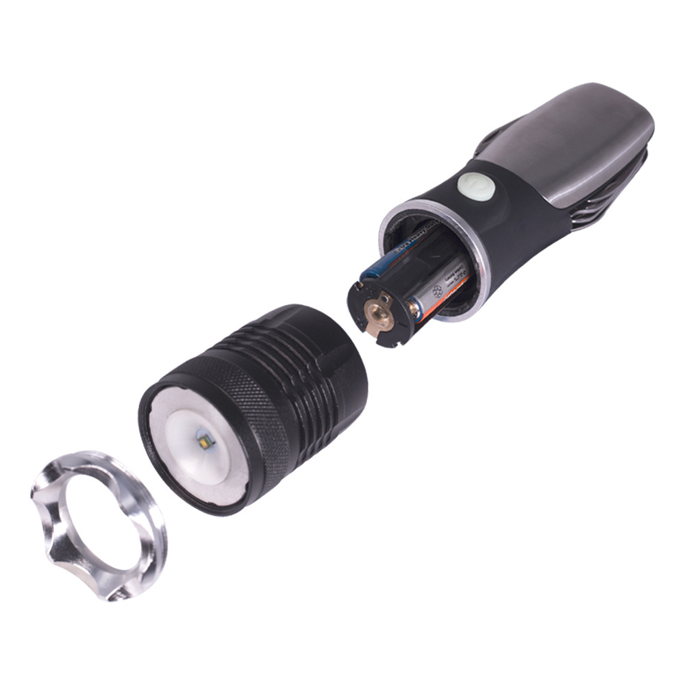 High Power Led Camping Light Zoomable Stainless Steel Multifunctional Tools Flashlight with SOS Flash Light