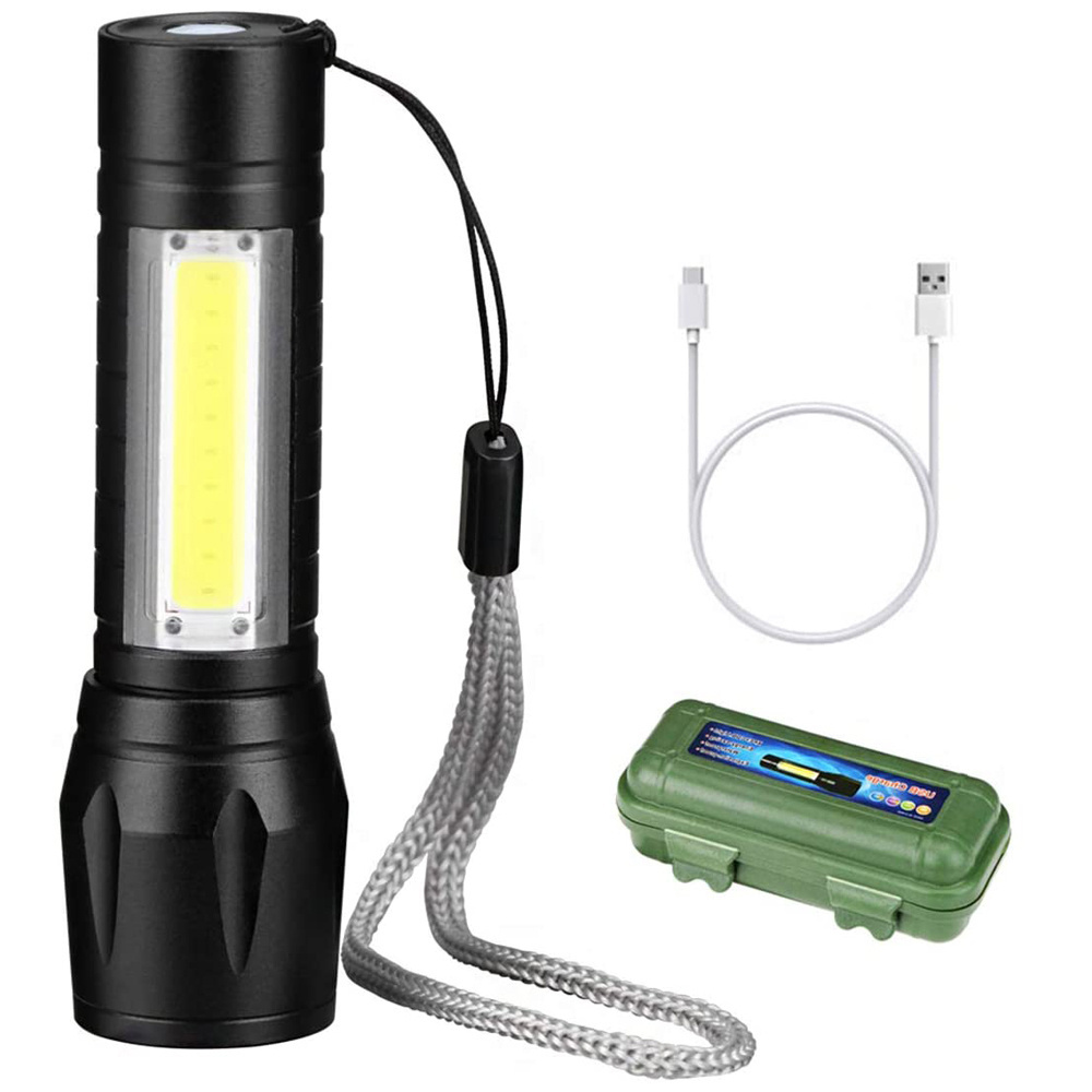 Ultra Bright Mini Led Cob Torch Zoomable Portable Usb Rechargeable Torch Light for Outdoor Camping Fishing