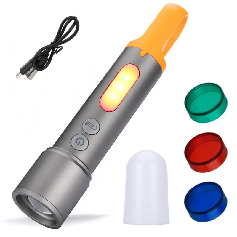 Powerful Outdoor Colorful Led Laser Flashlight Rechargeable Zoom Side Cob Flashlight Led Torch