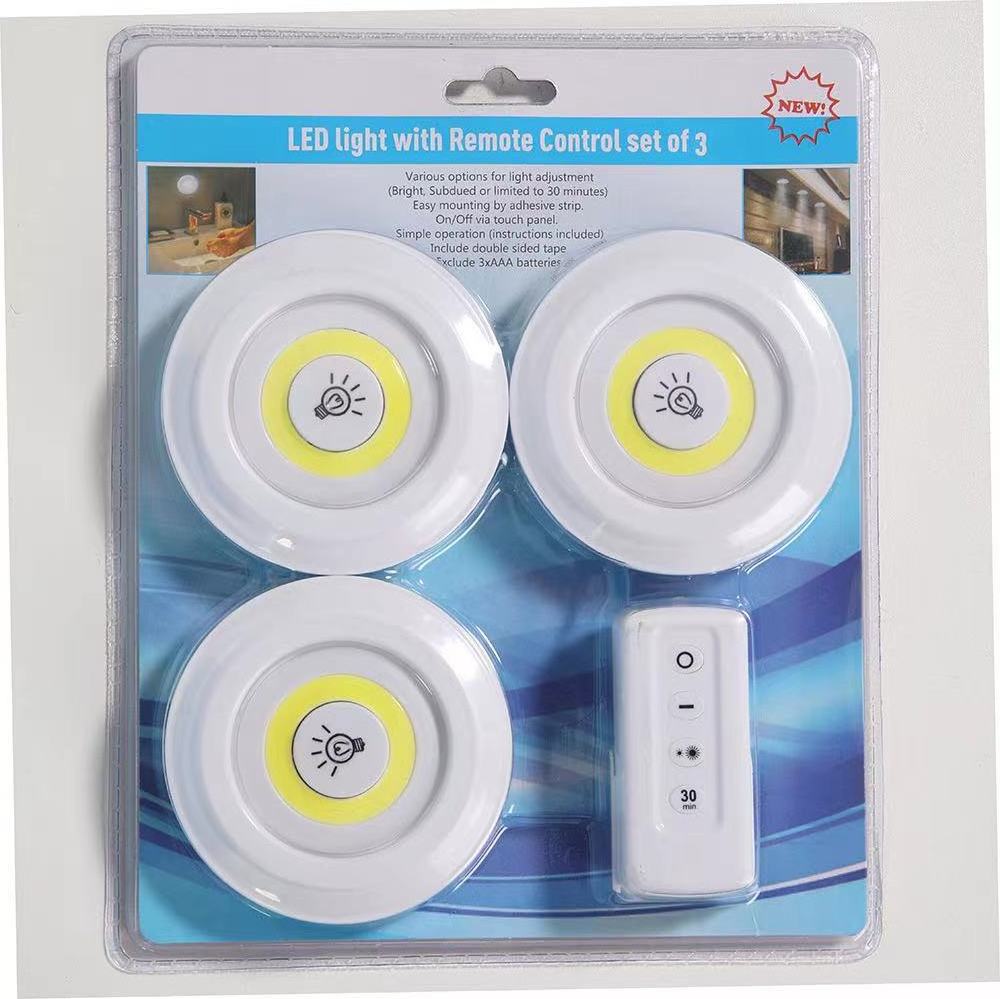 Dry Battery Powered Led Touch Night Lamp Wireless Remote Control Under Cabinet Led Light Set of 3