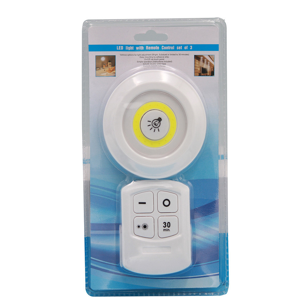 3 Pack Wireless Remote Control Cob Led Touch Puck Lights 3*AAA Battery Operated Under Cabinet Light