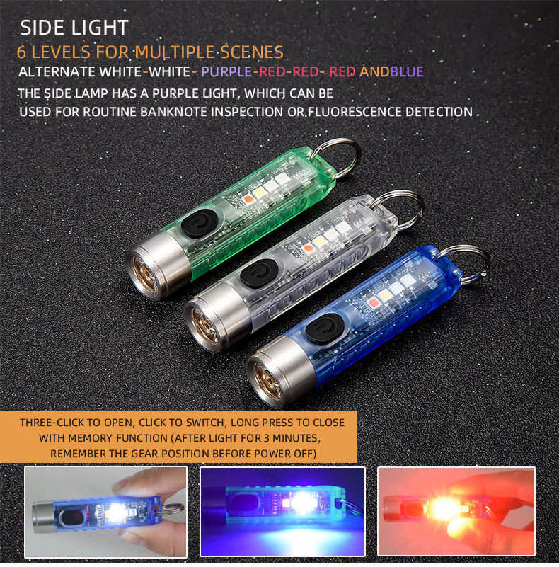 Mini Flashlight 400 Lumen LED Strong Light 10 Mode Lighting USB Rechargeable Pocket Flashlight with Keychain