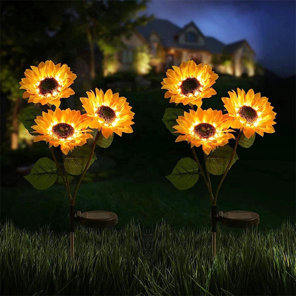 Upgrade 3 Sunflower Solar Lights Solar Flowers Stakes Lights for for Patio Porch Backyard Cemetery Memorial Decoration