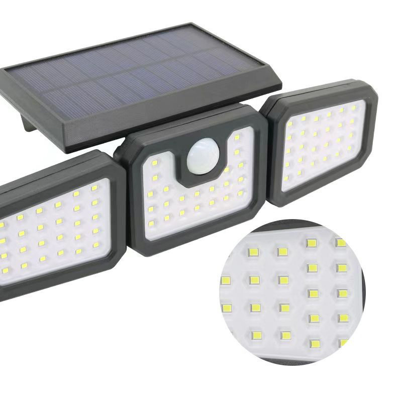 Adjustable 3 Heads Spotlight 74 LED Motion Sensor Security Light Waterproof Wireless Outdoor Solar Wall Light