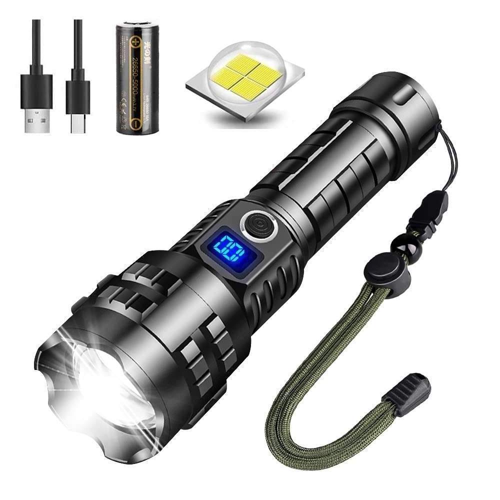 5000 Lumen Zoom Super Bright Led Flashlight Strong Torch Light Linterna Rechargeable Long Range Cob Led Flashlight