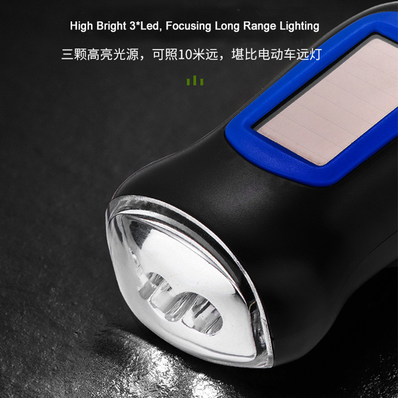 China Factory Solar Rechargeable Flashlight Hand Crank Dynamo Led Torch