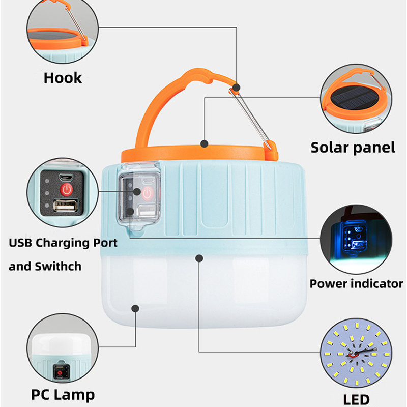 Remote Control Solar Power Emergency Light Outdoor Portable Rechargeable Led Camping Lantern With Hook